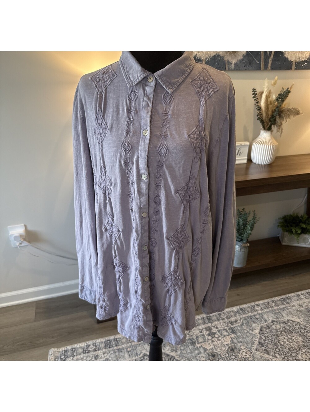 Cold Water Creek Lavender Button Front Blouse Long Sleeve  Western Theme Size XL